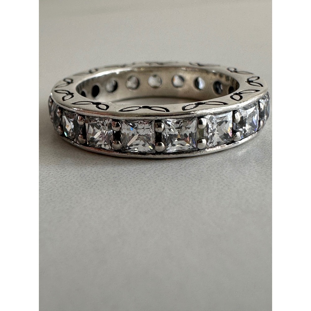 Pandora 190894CZ Clear Sterling Silver Square Eternity Band Ring Size 52 6